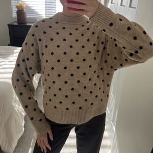 H&M Beige and Black Polka Dot Crewneck Sweater